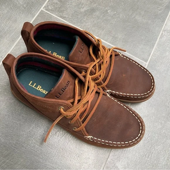 L.L.Bean Mens Flannel Lined Leather Ranger Moc Toe Chukka Boots, Size 9 - Picture 3 of 14